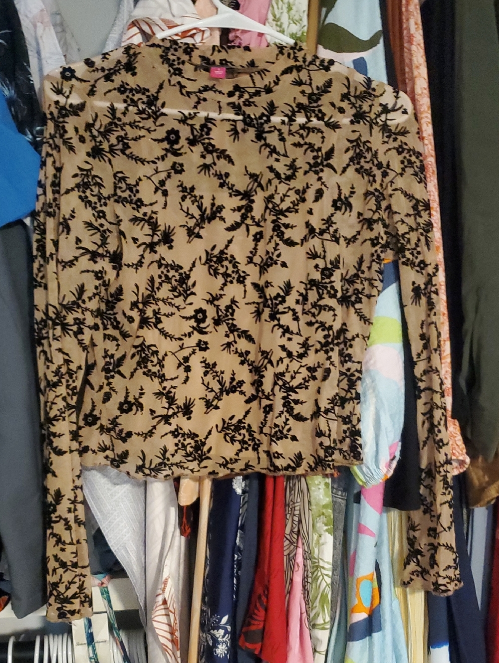 Vince Camuto Women's Floral Top - Tan & Black SEE THRU WITH CAMISOLE ATTACHED
